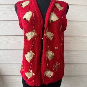Reference Point Ugly Christmas Vest | Size S | Red | Beaded Jingle Bell Holiday
